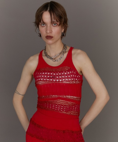 PRANK PROJECT(プランクプロジェクト)の「ブークレレースニットロンパース / Boucle Lace Knit Rompers(ニット/セーター・レディース・ホワイト/ブラック/レッド・FREE)」の3枚目の写真