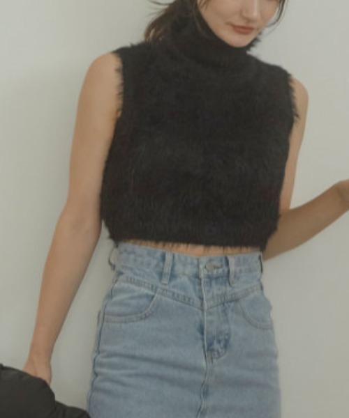 ACYM（アシーム）の「Fluffy nosleeve mini ニット（Tシャツ/カットソー・レディース・ブラック/アイボリー/ベージュ・FREE）」の10枚目の写真