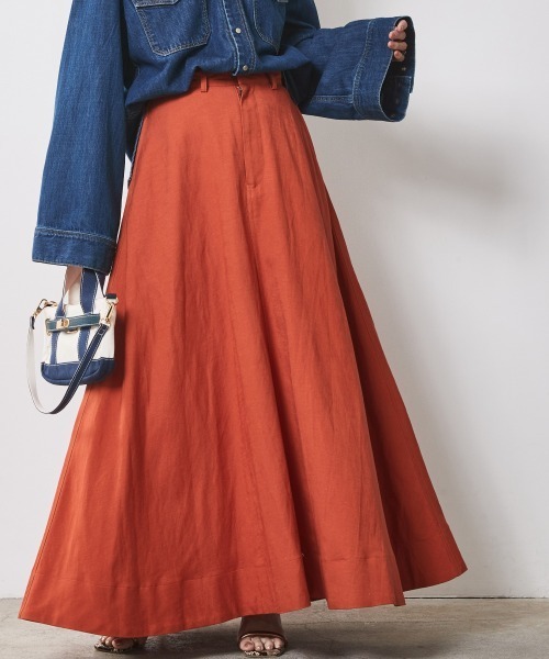 CHIC STYLE（シックスタイル）の「 レーヨン麻フレアマキシスカート ＜大きいサイズ有＞シックスタイル（スカート・レディース・ベージュ系/オレンジ/チャコールグレー・M/L/LL/3L/4L/5L）」の3枚目の写真