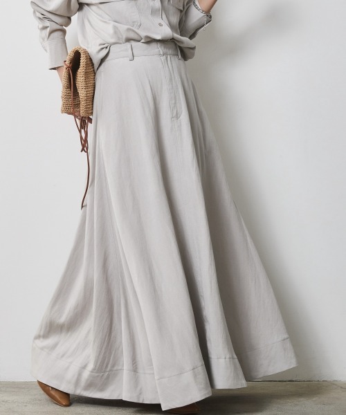 CHIC STYLE（シックスタイル）の「 レーヨン麻フレアマキシスカート ＜大きいサイズ有＞シックスタイル（スカート・レディース・ベージュ系/オレンジ/チャコールグレー・M/L/LL/3L/4L/5L）」の4枚目の写真