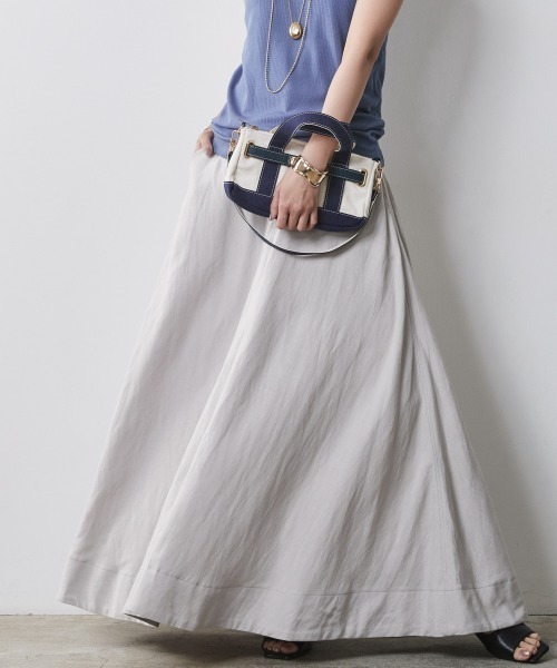 CHIC STYLE（シックスタイル）の「 レーヨン麻フレアマキシスカート ＜大きいサイズ有＞シックスタイル（スカート・レディース・ベージュ系/オレンジ/チャコールグレー・M/L/LL/3L/4L/5L）」の9枚目の写真