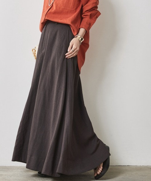 CHIC STYLE（シックスタイル）の「 レーヨン麻フレアマキシスカート ＜大きいサイズ有＞シックスタイル（スカート・レディース・ベージュ系/オレンジ/チャコールグレー・M/L/LL/3L/4L/5L）」の13枚目の写真