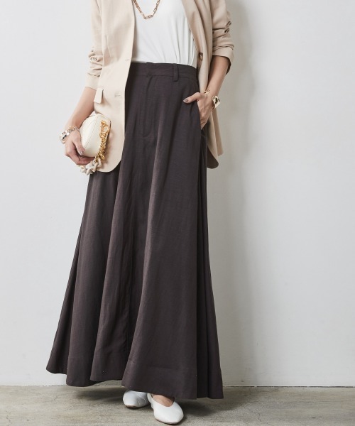 CHIC STYLE（シックスタイル）の「 レーヨン麻フレアマキシスカート ＜大きいサイズ有＞シックスタイル（スカート・レディース・ベージュ系/オレンジ/チャコールグレー・M/L/LL/3L/4L/5L）」の19枚目の写真