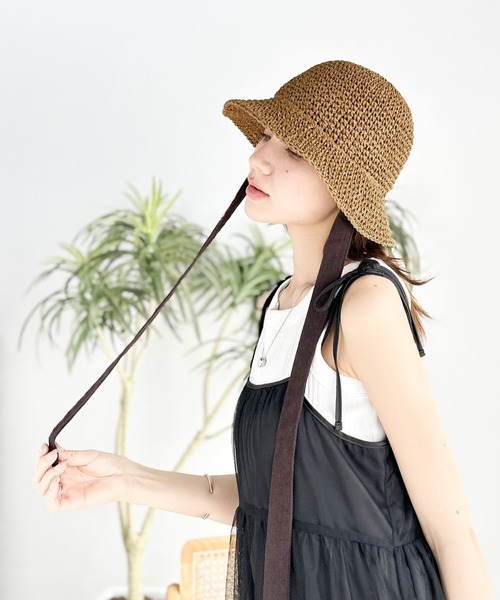 mily bilet(ミウィビレット)の「【mily bilet】トレンドライクにキマル!リボン紐つきストローハット(ハット・レディース・オフホワイト/ブラック/ベージュ・ONE SIZE)」の8枚目の写真
