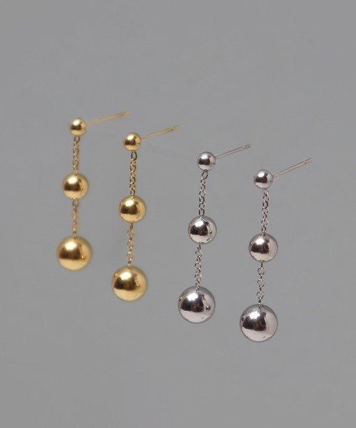 ieLS(イエルズ)の「金属アレルギー対応「ieLS」ステンレス 3連ボールチェーンピアス(ピアス(両耳用)・メンズ・ゴールド/シルバー・ONE SIZE)」の2枚目の写真