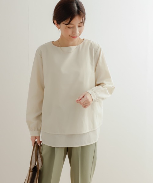 URBAN RESEARCH DOORS（アーバンリサーチドアーズ）の「『UR TECH Smart Linen Touch』レイヤードブラウス（シャツ/ブラウス・レディース・ベージュ系その他/ピンク/ネイビー・MEDIUM）」の4枚目の写真