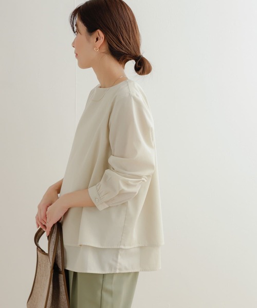 URBAN RESEARCH DOORS（アーバンリサーチドアーズ）の「『UR TECH Smart Linen Touch』レイヤードブラウス（シャツ/ブラウス・レディース・ベージュ系その他/ピンク/ネイビー・MEDIUM）」の5枚目の写真