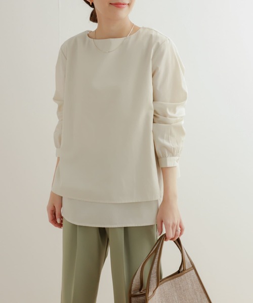 URBAN RESEARCH DOORS（アーバンリサーチドアーズ）の「『UR TECH Smart Linen Touch』レイヤードブラウス（シャツ/ブラウス・レディース・ベージュ系その他/ピンク/ネイビー・MEDIUM）」の8枚目の写真