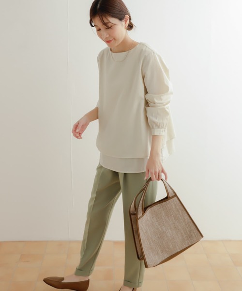 URBAN RESEARCH DOORS（アーバンリサーチドアーズ）の「『UR TECH Smart Linen Touch』レイヤードブラウス（シャツ/ブラウス・レディース・ベージュ系その他/ピンク/ネイビー・MEDIUM）」の11枚目の写真