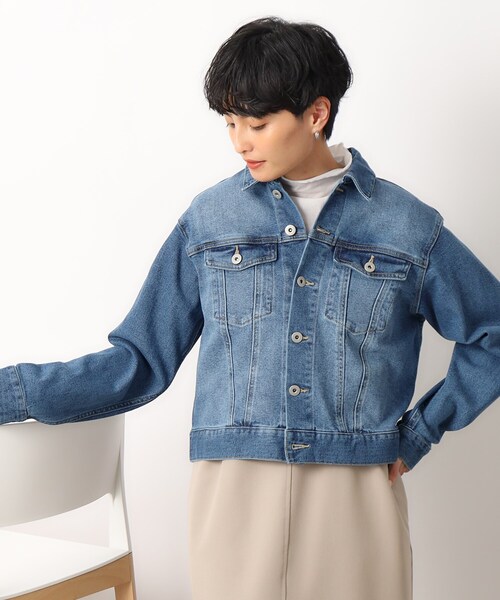 OPAQUE.CLIP(オペークドットクリップ)の「◆デニムジャケット/オーガニックコットン混【洗濯機洗い可】(デニムジャケット・レディース・ネイビー/ライトブルー/ブルー・38/40)」の3枚目の写真