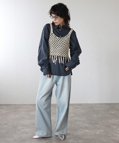 COMMRE（コムル）の「【前後2WAY】フリンジニットビスチェ（ニット/セーター・レディース・アイボリー/ブラック・FREE）」の15枚目の写真