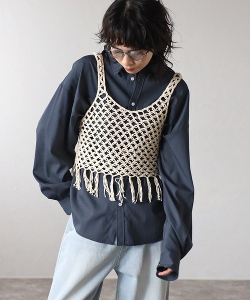 ルメランジュ　フリンジニットビスチェ Muscat ニット セーター かぎ針編みロングフリンジニット