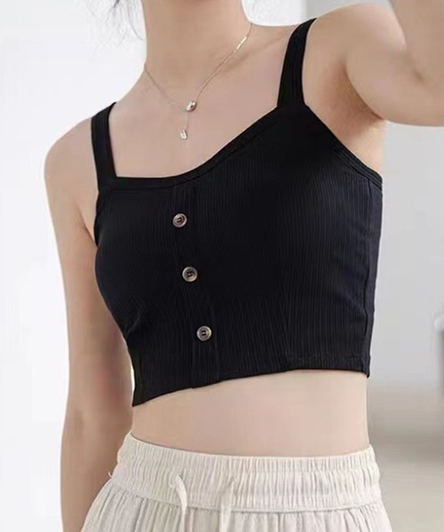 Lace Ladies(レースレディース)の「フロントボタン カップ付き テレコ ビスチェ トップス(キャミソール・レディース・チャコールグレー/ブラック/ミント/ホワイト・FREE)」の13枚目の写真