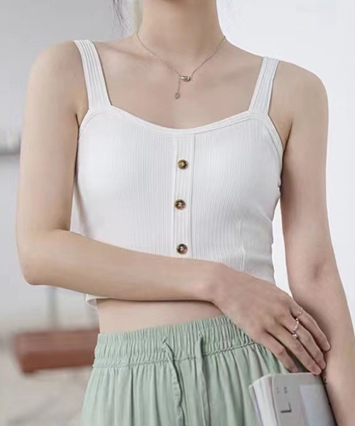 Lace Ladies(レースレディース)の「フロントボタン カップ付き テレコ ビスチェ トップス(キャミソール・レディース・チャコールグレー/ブラック/ミント/ホワイト・FREE)」の14枚目の写真