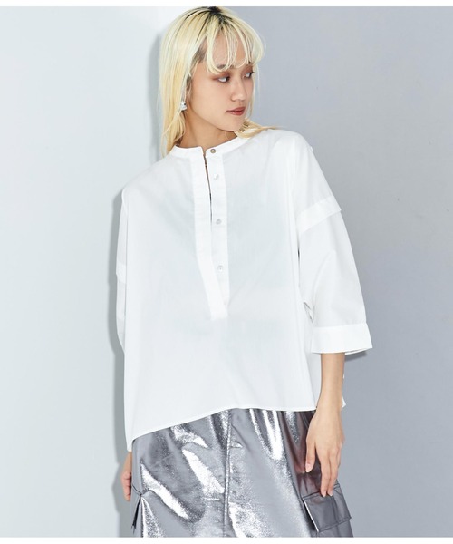 Settimissimo（セッティミッシモ）の「ノーカラー スクエア-ドロップ 比翼 ブラウス（シャツ/ブラウス・レディース・ホワイト×ブラック/オフホワイト・FREE）」の3枚目の写真