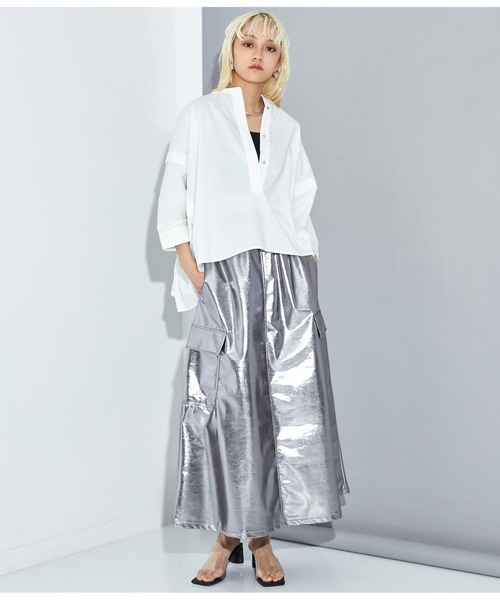 Settimissimo（セッティミッシモ）の「ノーカラー スクエア-ドロップ 比翼 ブラウス（シャツ/ブラウス・レディース・ホワイト×ブラック/オフホワイト・FREE）」の6枚目の写真