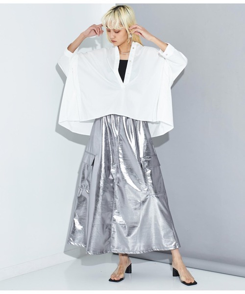 Settimissimo（セッティミッシモ）の「ノーカラー スクエア-ドロップ 比翼 ブラウス（シャツ/ブラウス・レディース・ホワイト×ブラック/オフホワイト・FREE）」の7枚目の写真