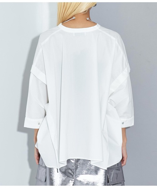 Settimissimo（セッティミッシモ）の「ノーカラー スクエア-ドロップ 比翼 ブラウス（シャツ/ブラウス・レディース・ホワイト×ブラック/オフホワイト・FREE）」の11枚目の写真