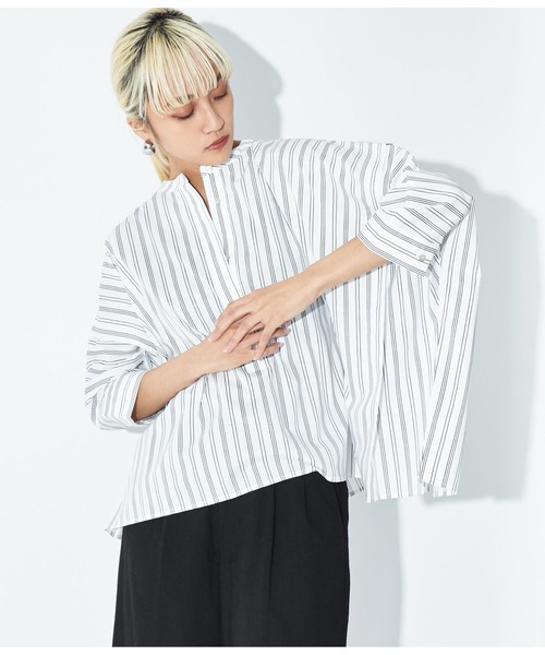 Settimissimo（セッティミッシモ）の「ノーカラー スクエア-ドロップ 比翼 ブラウス（シャツ/ブラウス・レディース・ホワイト×ブラック/オフホワイト・FREE）」の14枚目の写真