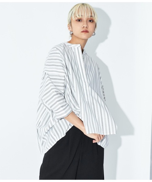 Settimissimo（セッティミッシモ）の「ノーカラー スクエア-ドロップ 比翼 ブラウス（シャツ/ブラウス・レディース・ホワイト×ブラック/オフホワイト・FREE）」の16枚目の写真