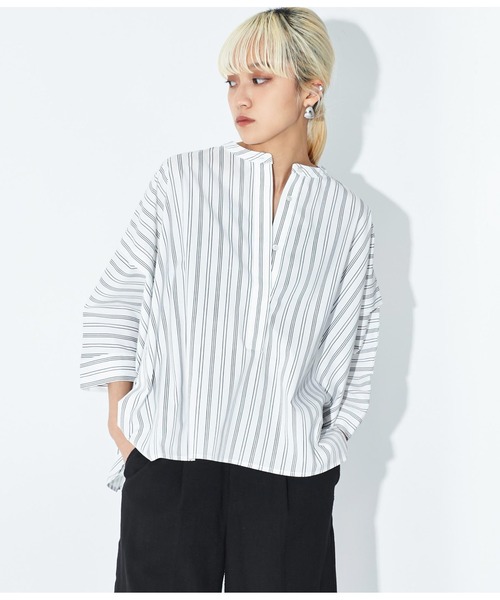 Settimissimo（セッティミッシモ）の「ノーカラー スクエア-ドロップ 比翼 ブラウス（シャツ/ブラウス・レディース・ホワイト×ブラック/オフホワイト・FREE）」の15枚目の写真