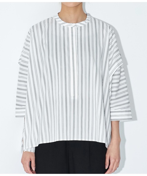 Settimissimo（セッティミッシモ）の「ノーカラー スクエア-ドロップ 比翼 ブラウス（シャツ/ブラウス・レディース・ホワイト×ブラック/オフホワイト・FREE）」の9枚目の写真