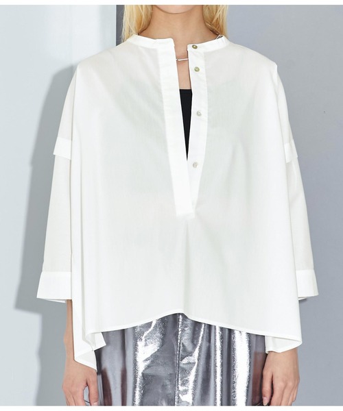 Settimissimo（セッティミッシモ）の「ノーカラー スクエア-ドロップ 比翼 ブラウス（シャツ/ブラウス・レディース・ホワイト×ブラック/オフホワイト・FREE）」の8枚目の写真