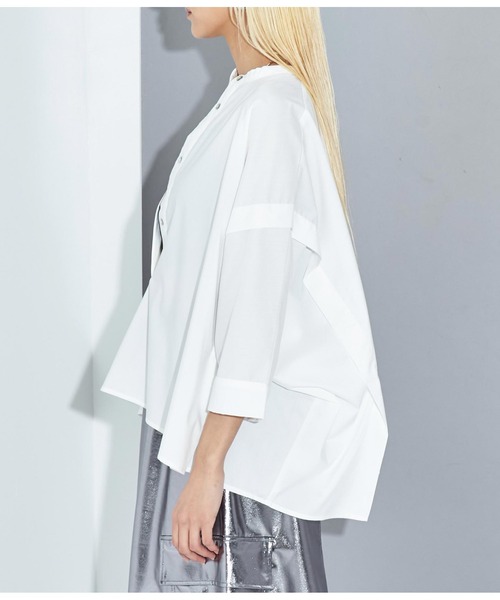 Settimissimo（セッティミッシモ）の「ノーカラー スクエア-ドロップ 比翼 ブラウス（シャツ/ブラウス・レディース・ホワイト×ブラック/オフホワイト・FREE）」の10枚目の写真