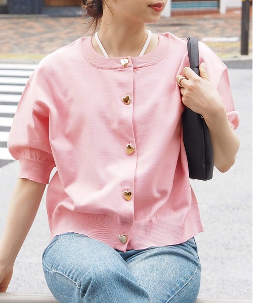 tiptop（ティップトップ）の「ハートボタン2way半袖カーディガン