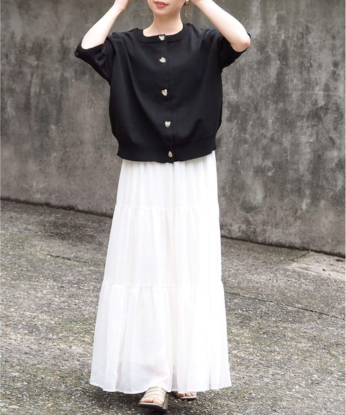 tiptop(ティップトップ)の「ハートボタン2way半袖カーディガン(カーディガン/ボレロ・レディース・ピンク/ブラック系その他/アイボリー/ブラック/サックスブルー・FREE)」の19枚目の写真