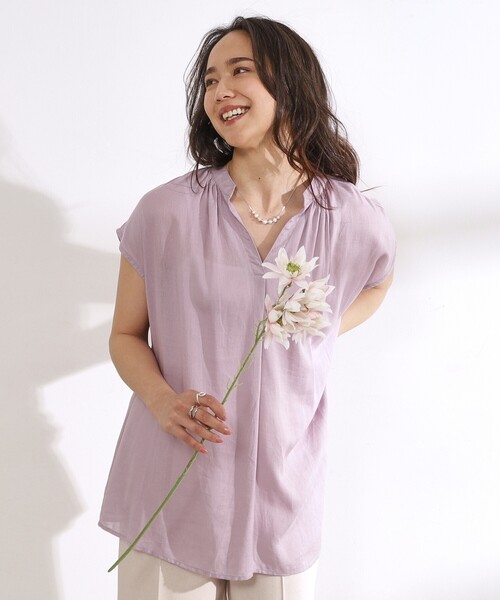 DRESKIP（ドレスキップ）の「◆【無理せずキレイ】レーヨン麻スキッパーブラウス（シャツ/ブラウス・レディース・ベージュ/グリーン系/イエロー系その他/ブラック/パープル・04/03/02）」の4枚目の写真