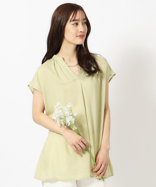 DRESKIP（ドレスキップ）の「◆【無理せずキレイ】レーヨン麻スキッパーブラウス（シャツ/ブラウス・レディース・ベージュ/グリーン系/イエロー系その他/ブラック/パープル・04/03/02）」の5枚目の写真