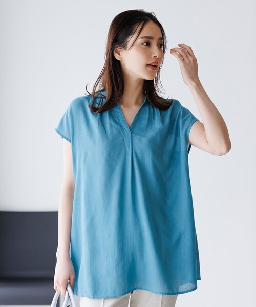 DRESKIP（ドレスキップ）の「◆【無理せずキレイ】レーヨン麻スキッパーブラウス（シャツ/ブラウス・レディース・ベージュ/グリーン系/イエロー系その他/ブラック/パープル・04/03/02）」の6枚目の写真