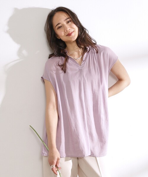 DRESKIP（ドレスキップ）の「◆【無理せずキレイ】レーヨン麻スキッパーブラウス（シャツ/ブラウス・レディース・ベージュ/グリーン系/イエロー系その他/ブラック/パープル・04/03/02）」の7枚目の写真