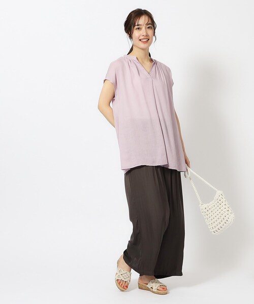 DRESKIP（ドレスキップ）の「◆【無理せずキレイ】レーヨン麻スキッパーブラウス（シャツ/ブラウス・レディース・ベージュ/グリーン系/イエロー系その他/ブラック/パープル・04/03/02）」の13枚目の写真