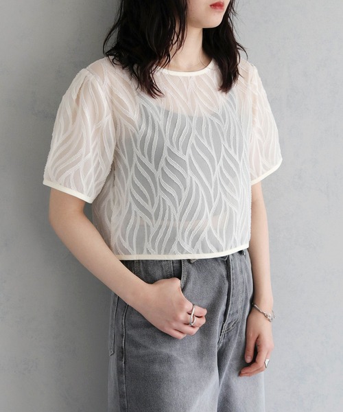 cheriella（シェリエラ）の「【cheriella】WEB限定前後２WAYリーフシフォンクルーネックショートブラウス（シャツ/ブラウス・レディース・アイボリー/ブラック・M）」の15枚目の写真