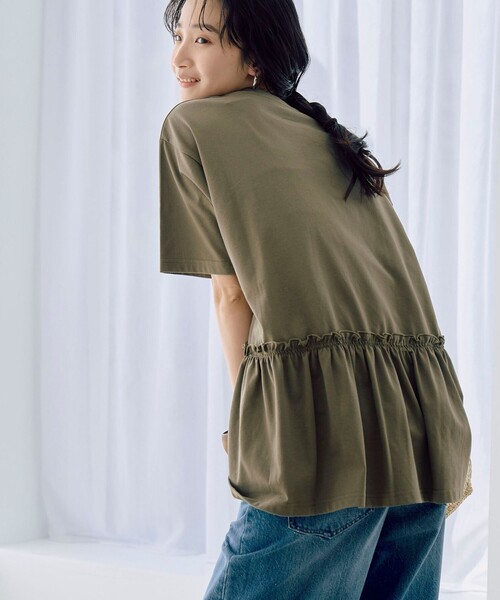 coen(コーエン)の「【WELLTECT】バックティアードトップス(Tシャツ/カットソー・レディース・オリーブ/ブラック/ホワイト/ロイヤルブルー/ケリーグリーン・L/M)」の3枚目の写真