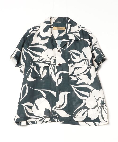 ROBES&CONFECTIONS(ローブスコンフェクションズ)の「Robes & Confections/ローブス&コンフェクションズ/Tahitian Floral Shark Skin Open Shirt(シャツ/ブラウス・レディース・ブラック/モスグリーン/ワイン・1)」の5枚目の写真