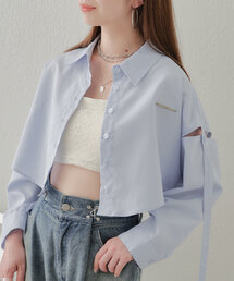 ラウンドショート丈肩開きシャツ