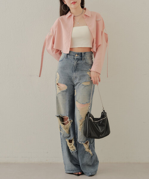 Chico（チコ）の「ラウンドショート丈肩開きシャツ（シャツ/ブラウス・レディース・ブルー/ホワイト/ベージュ・FREE）」の22枚目の写真