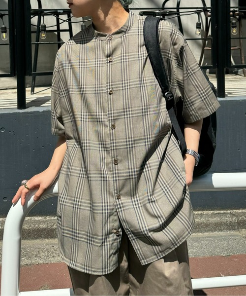 【セール】速乾テックリネンチェックバンドカラーシャツ(セットアップ対応)（シャツ/ブラウス）｜CIAOPANIC TYPY（チャオパニックティピー）