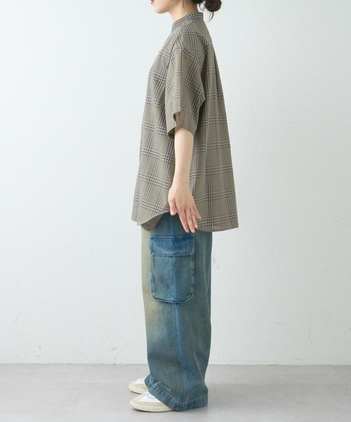 CIAOPANIC TYPY(チャオパニックティピー)の「速乾テックリネンチェックバンドカラーシャツ(セットアップ対応)(シャツ/ブラウス・メンズ・ベージュ/チャコールグレー・MEDIUM/LARGE)」の18枚目の写真