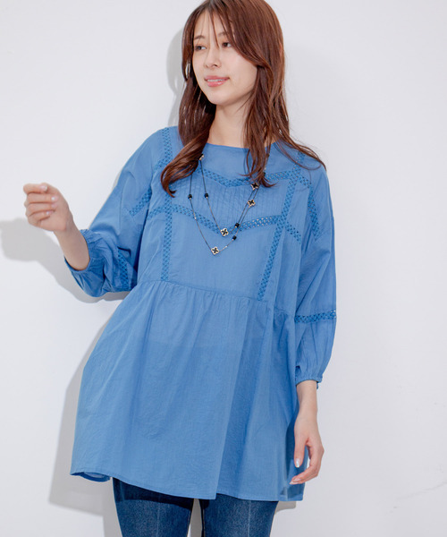 Jayro（ジャイロ）の「ピンタックレースブラウス（シャツ/ブラウス・レディース・ホワイト系その他/オレンジ/ブラック/ブルー・M）」の4枚目の写真