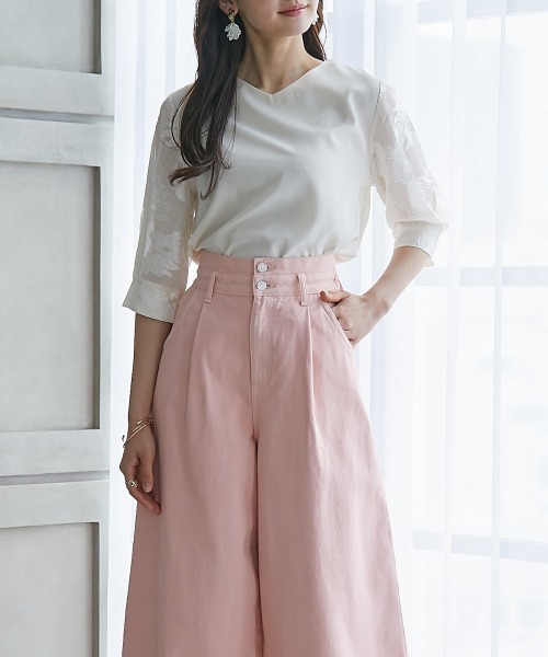 高身長 袖シアージャガードブラウス（セットアップ対応）（トールサイズ）fifiean（シャツ/ブラウス）｜slattgir（スラットジール）