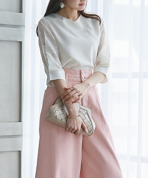 高身長 袖シアージャガードブラウス（セットアップ対応）（トールサイズ）fifiean（シャツ/ブラウス）｜slattgir（スラットジール）