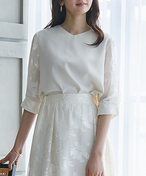 高身長 袖シアージャガードブラウス（セットアップ対応）（トールサイズ）fifiean（シャツ/ブラウス）｜slattgir（スラットジール）