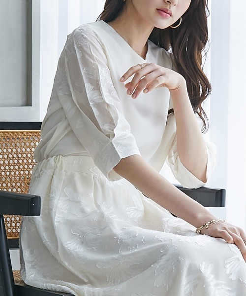 高身長 袖シアージャガードブラウス（セットアップ対応）（トールサイズ）fifiean（シャツ/ブラウス）｜slattgir（スラットジール）