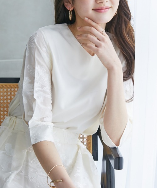 高身長 袖シアージャガードブラウス（セットアップ対応）（トールサイズ）fifiean（シャツ/ブラウス）｜slattgir（スラットジール）