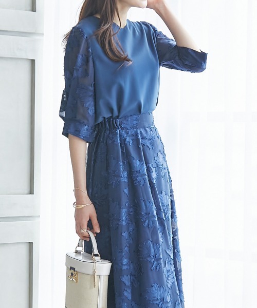 高身長 袖シアージャガードブラウス（セットアップ対応）（トールサイズ）fifiean（シャツ/ブラウス）｜slattgir（スラットジール）