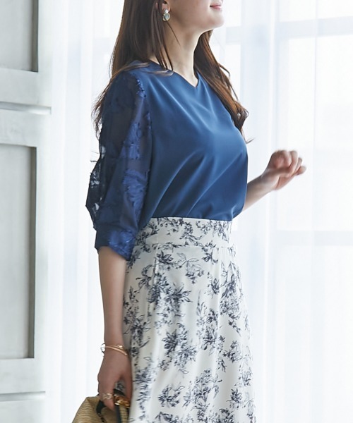 高身長 袖シアージャガードブラウス（セットアップ対応）（トールサイズ）fifiean（シャツ/ブラウス）｜slattgir（スラットジール）